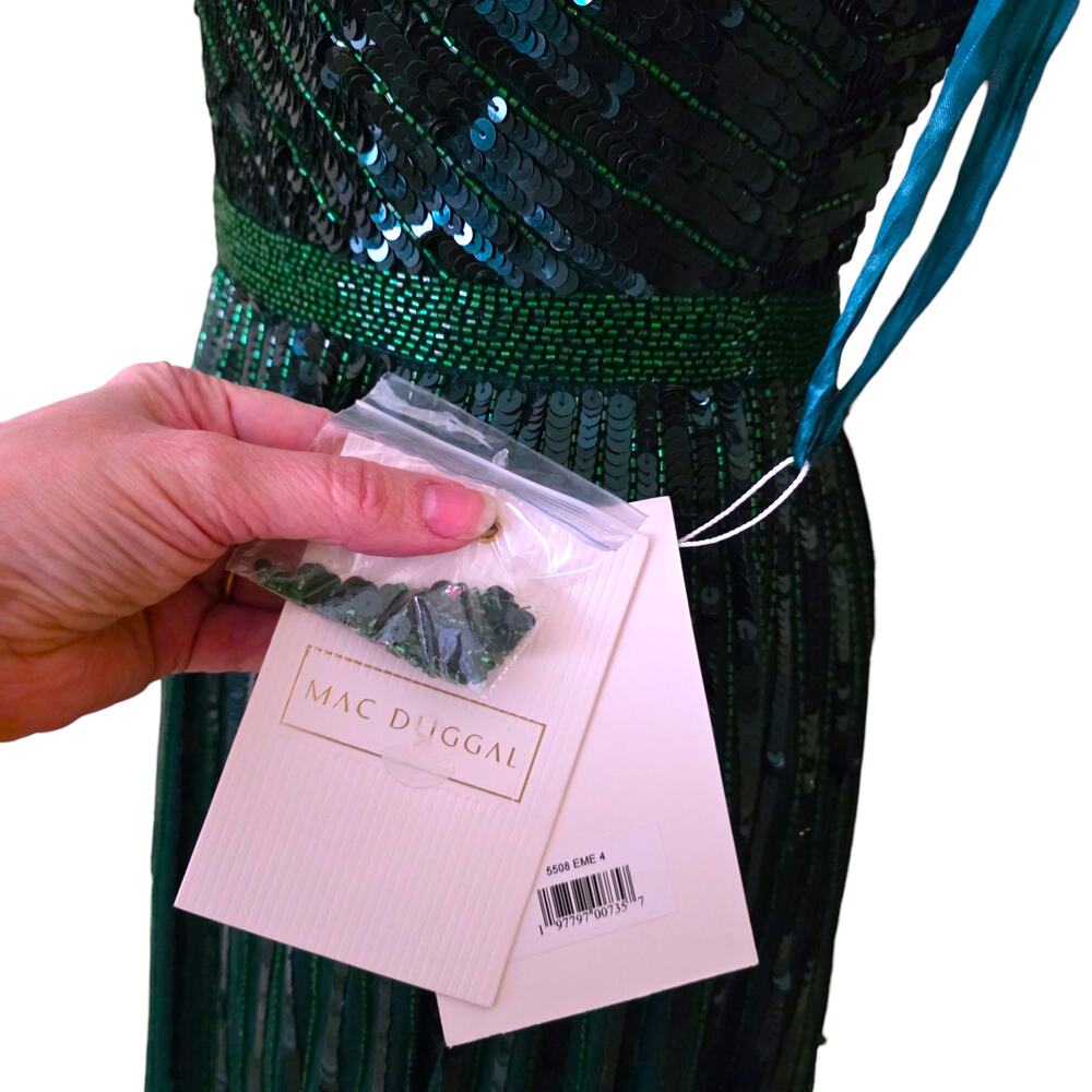 Mac Duggal 5508 Emerald Green Sequin One Shoulder Prom Evening Gown 4 Dress - Picture 3 of 13
